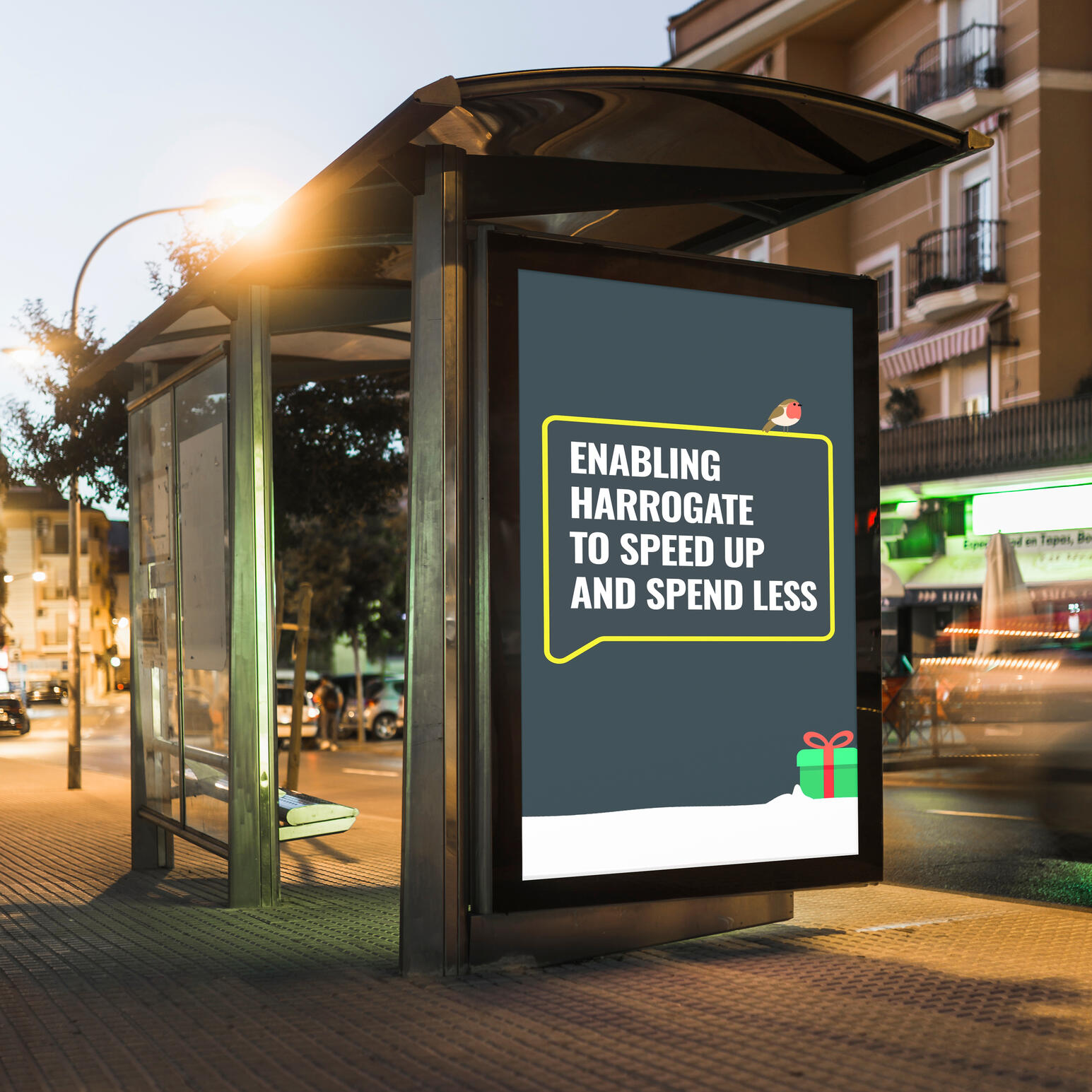 Bus stop displaying TalkTalk DOOH